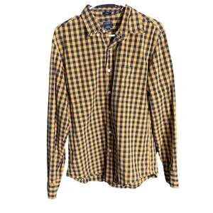 J.Crew Men's L Yellow Blue Gingham Slim Flex Washed Button Down Shirt